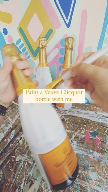 Julia McGahee Art on Instagram: "So many have asked and here is the process! Just a quick snippet of what it looks like to paint these bottles from start to finish 🥂 Cheers! Savannah Weddings | Wedding Artwork | Wedding Details | Veuve Clicquot | Painted Champagne Bottle | Painted Veuve" Veuve Clicquot Painted Bottle, Veuve Clicquot Wedding, Decorated Veuve Bottle, Painted Veuve Bottle Wedding, Veuve Clicquot Cake, How To Paint Champagne Bottles, How To Paint A Champagne Bottle, Painting Champagne Bottles, Decorate Champagne Bottle