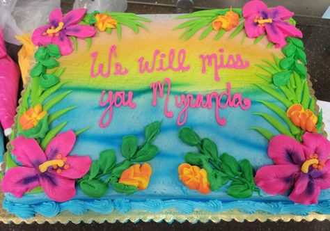 Retirement Party Cakes, Hawaiian Cake, Stitch Cake, 25th Birthday Cakes, Vintage Birthday Cakes, Birthday Sheet Cakes, Luau Theme Party, Luau Birthday Party, Beach Cakes