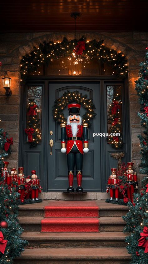 25 Creative Porch Displays Featuring Nutcracker Themes Nutcracker Door Decorating Ideas, Christmas Door Decoration Ideas, Door Decorating Ideas, Door Decoration Ideas, Christmas Door Decor, Christmas Door Decoration, Door Decorating, Christmas Door Decorations, Door Decoration