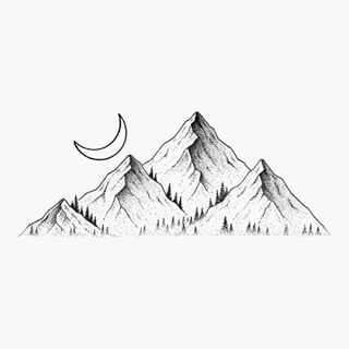 🌙⛰️🌲 Mountain Drawing Simple, Moutain Tattoos, Mountains Tattoo, Mountain Sketch, Mountain Drawing, Illustration Sketchbook, Mountain Tattoo, Waves Tattoo, Desenho Tattoo