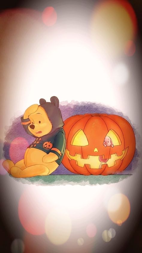 Halloween Wallpaper Winnie The Pooh, Fall Winnie The Pooh Wallpaper, Winnie The Pooh Halloween Wallpaper, Disney Fall Wallpaper, Pooh Wallpaper, Pooh Halloween, Winnie The Pooh Halloween, Halloween Wallpaper Iphone Backgrounds, Disney Characters Wallpaper