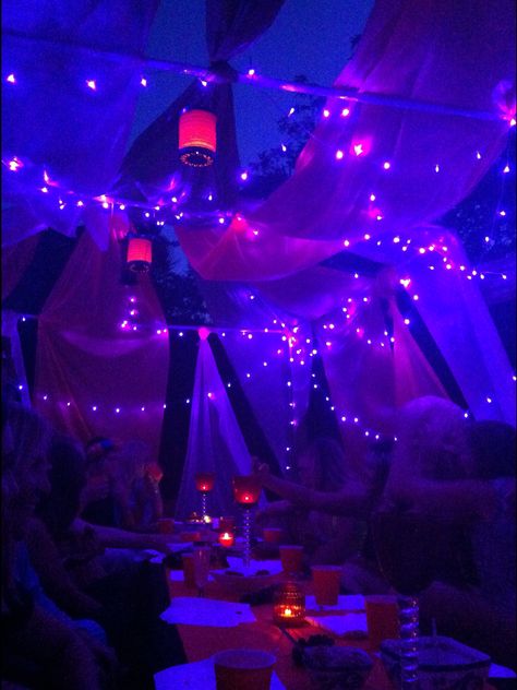 This is a little bright but I like the idea of the colorful lighting 1001 Nights Party, Arabic Night Party Ideas, Arabian Nights Party Decorations, Arabian Night Theme, Fairy Lights Ideas, Arabian Nights Prom, Arabian Nights Theme Party, Aladdin Wedding, Arabian Party