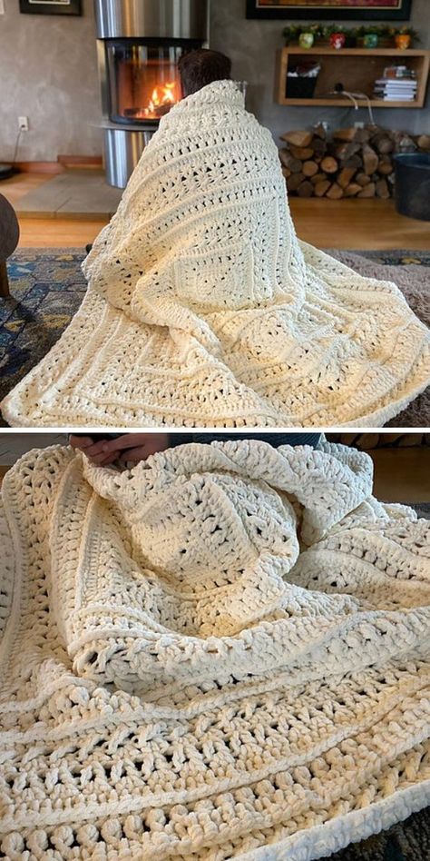 Lion Brand Blanket, Easy Chenille Crochet Blanket, Crocheting With Chunky Yarn, Two Strand Crochet Blanket, Super Bulky Crochet Pattern Free, Throw Blanket Crochet Pattern Free, Center Start Crochet Blanket Pattern, Free Crochet Blanket Patterns For Adults, Crochet Super Bulky Yarn Patterns