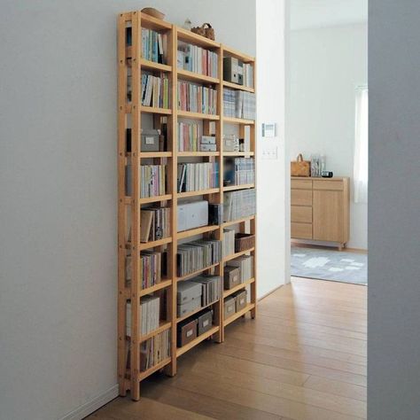 Placing a bookshelf in an already narrow hallway might seem counterproductive, but not this design! It comes in a slender layout that is small enough to fit in and not overpower the space. Image credit: INSTAGRAM @BELLEMAISON_DAYS Narrow Bookshelves, Building Shelves, Narrow Bookshelf, Home Bookshelves, Narrow Shelves, Open Bookshelves, Bookshelf Design, Home Fix, Narrow Hallway