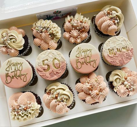 35th Birthday Cupcake Ideas, 40th Bday Cupcakes, Cupcakes Flat Top, 50th Birthday Cupcake Ideas, 50th Cupcakes For Women, Birthday Cupcakes For Women Pretty, Cupcake 50th Birthday, 30 Birthday Cupcakes, 50th Birthday Cupcakes For Women Ideas