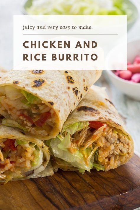 Chicken Burritos With Rice, Chicken And Rice Wraps, Chicken Rice Burrito Recipes, How To Make A Burrito, Burrito Seasoning Recipe, Chicken And Rice Burritos, Rice Burrito Recipe, Chicken Rice Burrito, How To Make Burritos