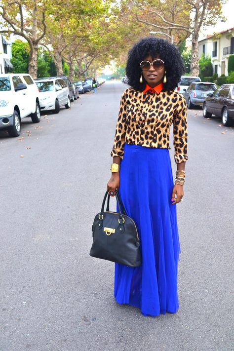 Royal Blue Maxi Skirt Royal Blue Skirt Outfit Ideas, Blue Skirt Outfits, Royal Blue Outfits, Royal Blue Skirts, Shoes Manolo Blahnik, Leopard Outfits, Style Pantry, Blue Maxi Skirt, Chiffon Maxi Skirt