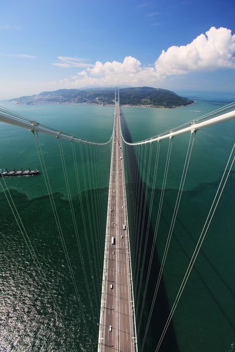 Awaji Island from Naruto Bridge (1985), Japan. The island is located between Honshu and Shikoku Awaji Island, Japan Living, Flowers To Go, Hyogo, Beautiful Sights, Golden Gate, Places To Go, Tourism, Naruto