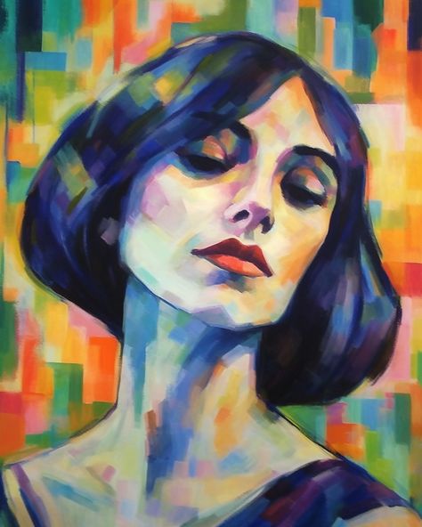 Expressionistic Portraits, Fauvism Portrait, Expressionist Portraits, Canva Idea, Face Art Painting, Fauvist Art, Fauvism Art, Portrait Women, Aesthetic Funny