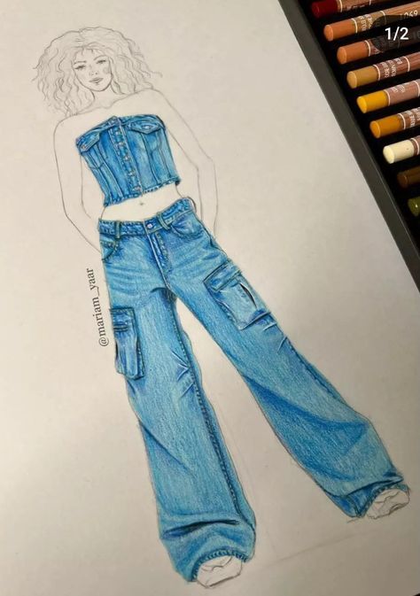 Denim Fashion Illustration, Dress Illustration Design, Fashion Model Drawing, Fashion Model Sketch, Painted Clothes Diy, Fashion Design Books, Fashion Illustrations Techniques, Dress Illustration, Fashion Drawing Tutorial