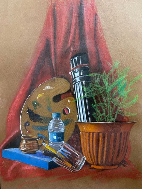 Still Life With Pencil Colours, Colour Pencil Still Life Drawings, Creative Still Life Painting, Still Life Colour Pencil, Watercolor Paintings Still Life, Still Life Art Drawing, Still Life Drawing Colour, Soft Pastel Still Life, Watercolor Still Life Paintings