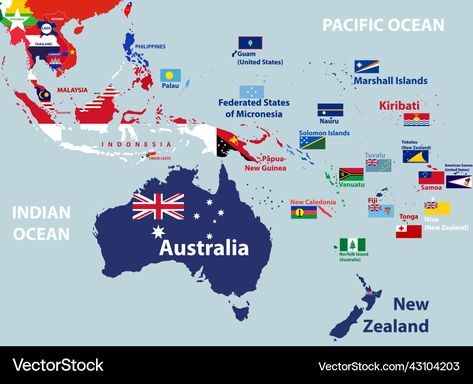 Oceania Map, Map Of Australia, Australian Continent, Global Map, French Curl, Australia Flag, National Flags, Australia Map, Asian Countries