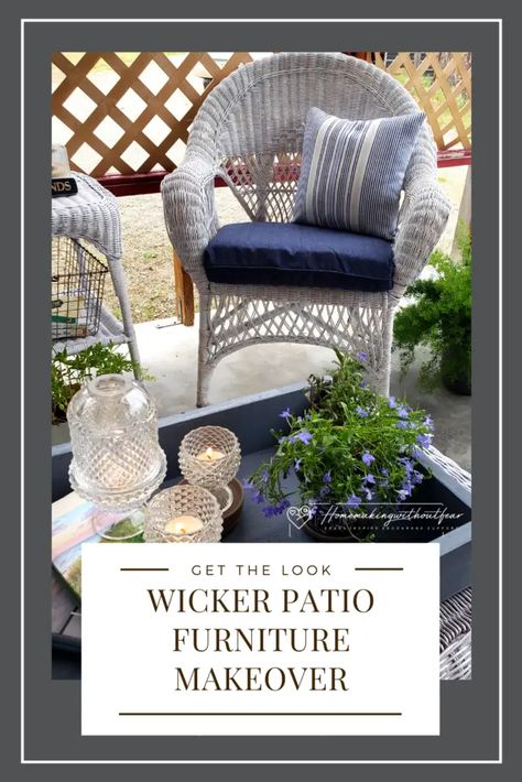 Wicker patio furniture is just a classic style. It is simple but beautiful and very comfortable at the same time. While there are gorgeous new wicker sets out there, there's just something about restoring an old crusty set to it's former glory. That is just what I did a few weeks ago and I love the result. Come along with me as I share the process of my Wicker Patio Furniture Makeover. Wicker Patio Furniture Makeover, Old Wicker Chairs, Plant Stand Makeover, Patio Chairs Makeover, Wicker Chair Cushions, Patio Furniture Makeover, Wicker Patio Chairs, Diy Porch Decor, Come Along With Me