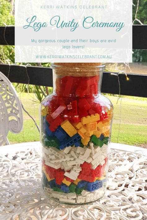 There are many ways to incorporate your interests into your wedding day. One idea is a Lego Unity Ceremony, a unique, fun, personal and creative alternative to the traditional unity candle or sand ceremony. This article explores how you can make this happen. #bride #brisbane #brisbanecelebrant #celebrant #celebrants #celebration #ceremony #congrats #congratulations #elope #elopement #forever #fun #goldcoastcelebrant #groom #kerriwatkinscelebrant #kwcwisdom #legalsonly #lego #legoceremony Christmas Unity Ceremony Ideas, Fall Wedding Unity Ideas, Unique Union Ceremony Ideas, Wedding Unity Painting, Unity Ceremony Ideas With Kids, Unity Ceremony Ideas Non Traditional, Unity Wedding Ideas, Unique Unity Ceremony Ideas, Blended Family Sand Ceremony