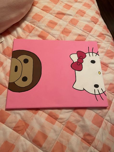 Cute Things To Paint Hello Kitty, Painting Ideas On Canvas Medium, Kaws Hello Kitty Painting, Bape X Hello Kitty Painting, Painting Ideas Easy Hello Kitty, Easy Painting Ideas On Canvas Hello Kitty, Things To Paint Hello Kitty, Hello Kitty Canvas Painting Ideas, Simple Stuff To Paint