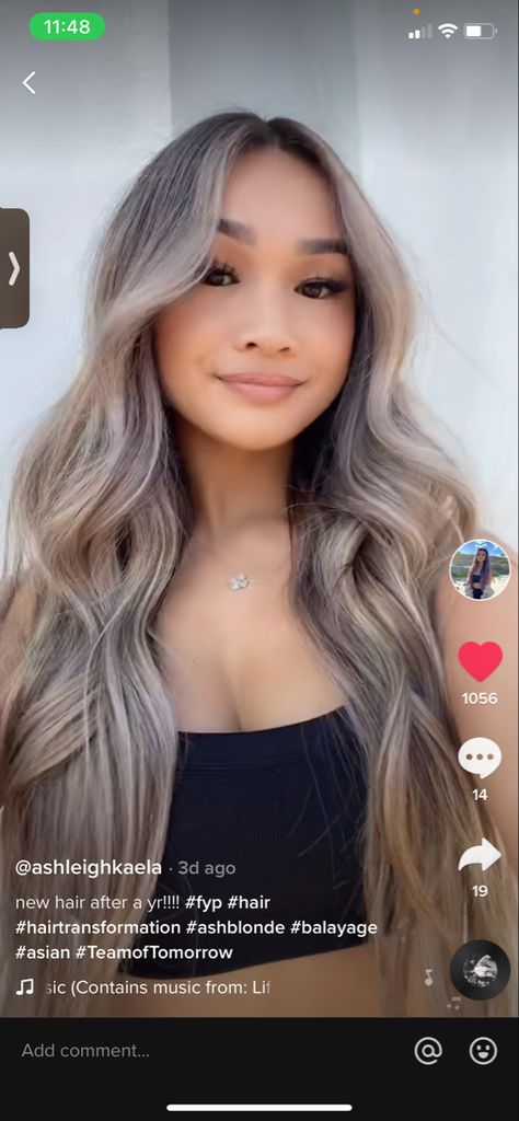 Gray Ashy Blonde Hair, Ash Balayage With Money Piece, Ashy Blonde Asian Hair, Ash Blonde Balayage On Dark Hair Asian, Ash Blonde Balayage On Asian Hair, Ash Asian Hair, Asian Bayalage Hair Ash Blonde, Abg Hairstyle Colour, Ashy Hair Balayage