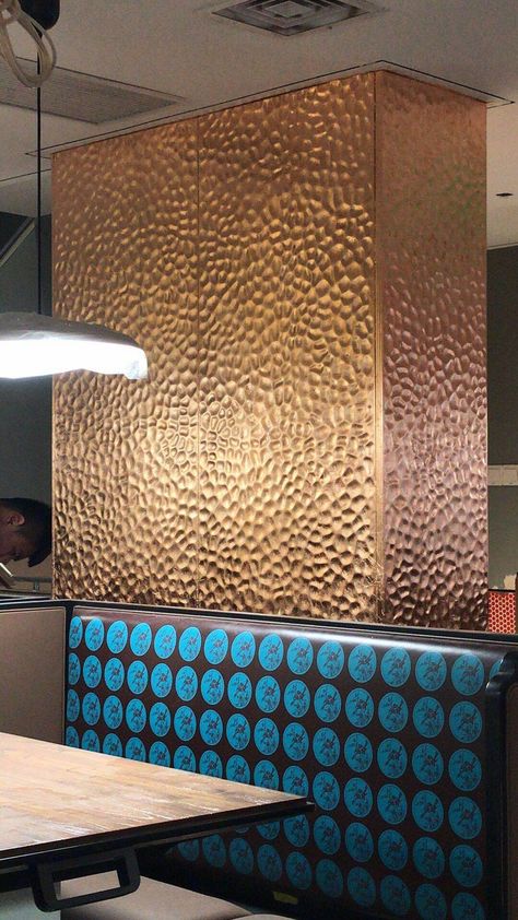 Embossed copper finish panels Geometric Living Room, Interior Cladding, Copper Interior, Copper Bar, Metal Screen, Copper Sheets, Interior Wall Design, Copper Wall, Metal Texture