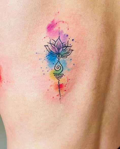 Unalome Tattoo Ideas, Small Watercolor Tattoo, Chakra Tattoo, Tattoos To Cover Scars, Lotus Tattoo Design, Unalome Tattoo, Watercolor Tattoos, Infinity Tattoos, Tatuaje A Color