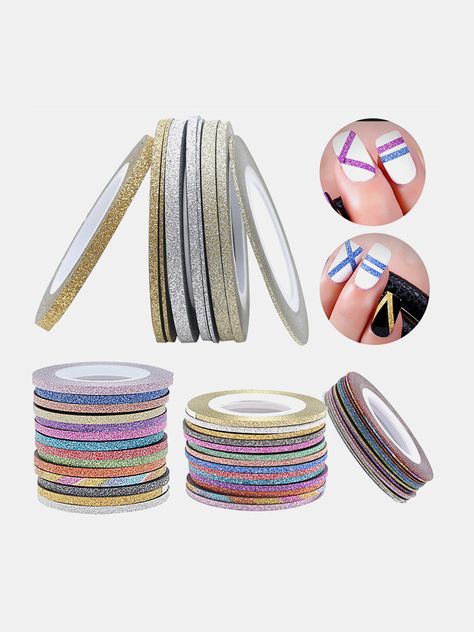 Glitter Nail Art Tape Line Strips Striping Decoration For UV Gel Polish Adhesive Sticker Nail Striping Tape, Nail Decals Diy, Line Nail Art, Gel Acrylic Nails, Lines On Nails, Professional Nail Art, Diy Nail Art, Nail Patterns, Decoration Stickers