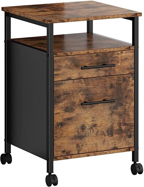 IRONCK Industrial File Cabinet, Filing Cabinet on Wheels, Printer Stand with 2 Drawers, Open Shelf, for A4, Letter Size, Hanging File Folders, Rustic Brown and Black Rolling File Cabinet, 2 Drawer File Cabinet, Home Office Cabinets, Desk Cabinet, Hanging File Folders, Printer Stand, Office Storage Cabinets, Mobile File Cabinet, Storage Cabinet Shelves