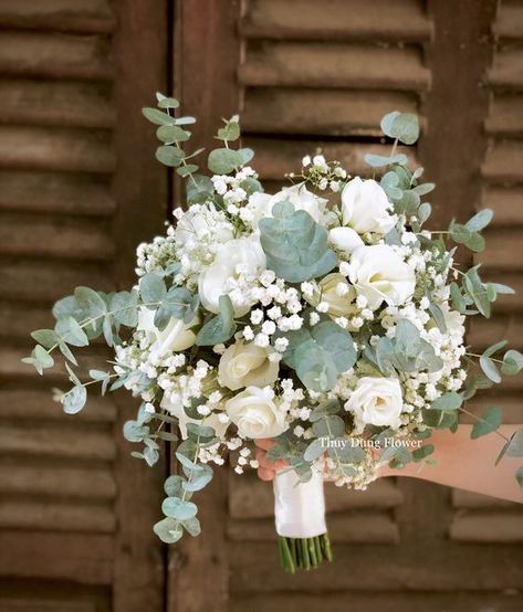 Sage Green Eucalyptus Wedding Bouquet, Eucalyptus And Babysbreath Wedding, Ecuplatus Wedding, Sage Green And White Bridal Bouquet, Eucalyptus Flower Bouquet, Elegant Aisle Decor, White Iris Wedding Bouquet, Eucalyptus And Babysbreath Bouquet, Greenery And Babysbreath Bouquet