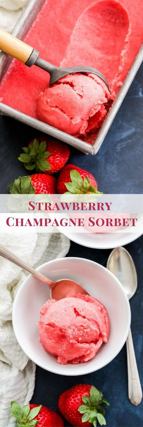 Strawberries And Champagne, Champagne Sorbet, Sherbet Recipes, Weight Watcher Desserts, Sorbet Ice Cream, Gelato Recipe, Frozen Summer, Frozen Dessert Recipe, Frozen Bananas