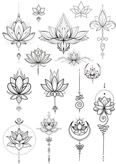 Lotus Line Tattoo Design, Lotus And Flower Tattoo, Mandellas Design Mandala Art Tattoo, Back Tattoo Women Lotus, Lotus Design Tattoo, Thailand Inspired Tattoos, Blooming Lotus Tattoo, Om And Lotus Tattoo, Mandala Lotus Tattoo Design