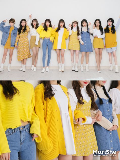 Korean Similar Fashion | Official Korean Fashion Korean Outfits Casual, Sunshine Outfit, Korean Fashion Ideas, Korean Fashion Outfits, Traje Casual, Yellow Outfit, Korean Fashion Trends, Ulzzang Fashion, Daily Style