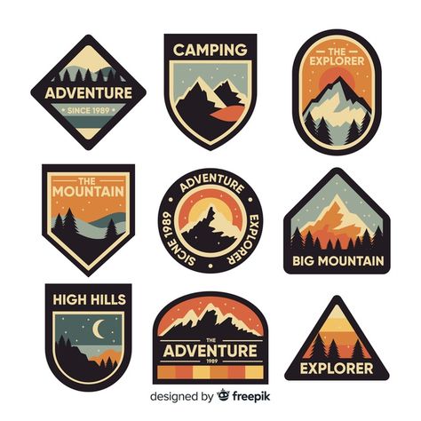 Vintage adventure logo collection Vector | Free Download Logo Camping, Logo Voyage, Hiking Logo, Adventure Logo Design, Nature Logos, Outdoor Logo, Vintage Adventure, Logo Club, Camp Logo