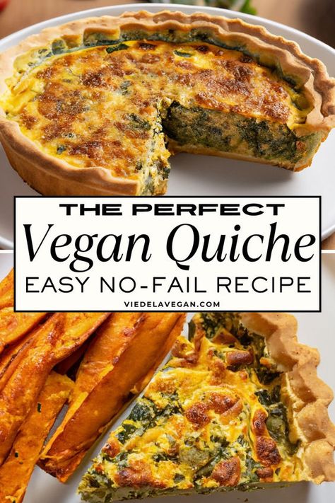 Making a vegan quiche recipe can be challenging due to the need for suitable egg and dairy substitutes. You will find simple and effective solutions here. Learn how to create a delicious, creamy quiche that everyone will love. Save this pin for later to easily access the perfect vegan quiche recipe whenever you need it! Healthy Dinner Vegan Recipes, Vegan Tofu Quiche, Egg Free Quiche, Tofu Quiche Vegan, Easy Vegan Quiche, Vegan Diner Food, Egg And Tofu Recipes, Vegan Breakfast To Go, Vegan French Food