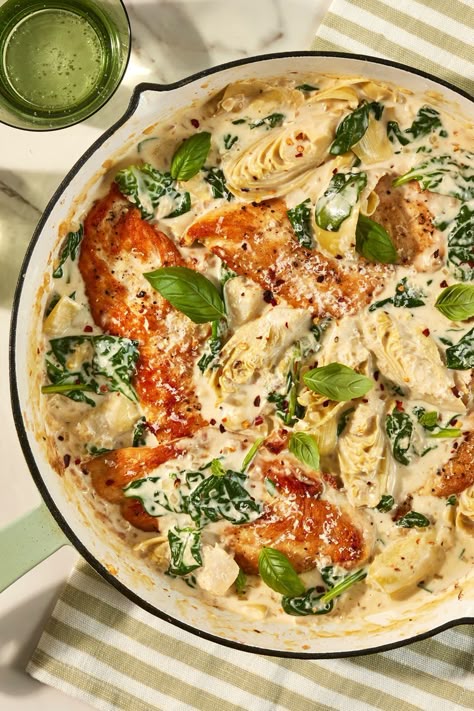 Spinach Artichoke Chicken Pasta, Chicken And Spinach Recipes, Creamy Spinach Artichoke Chicken, New Dinner Recipes, Easy Breakfast Brunch, Spinach Artichoke Chicken, New Dinner, New Recipes For Dinner, Chicken Tonight