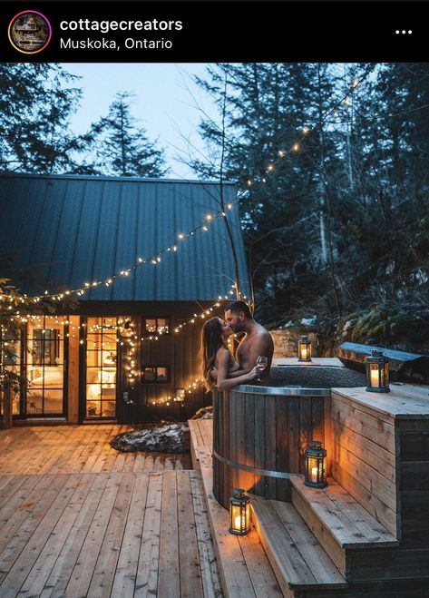 Sauna Aesthetic, Rustic Hot Tubs, Hot Tub Room, Ski Lodge Decor, Forest Lodge, Outdoor Fireplace Designs, Sauna Design, Tiny House Community, House Extension Design