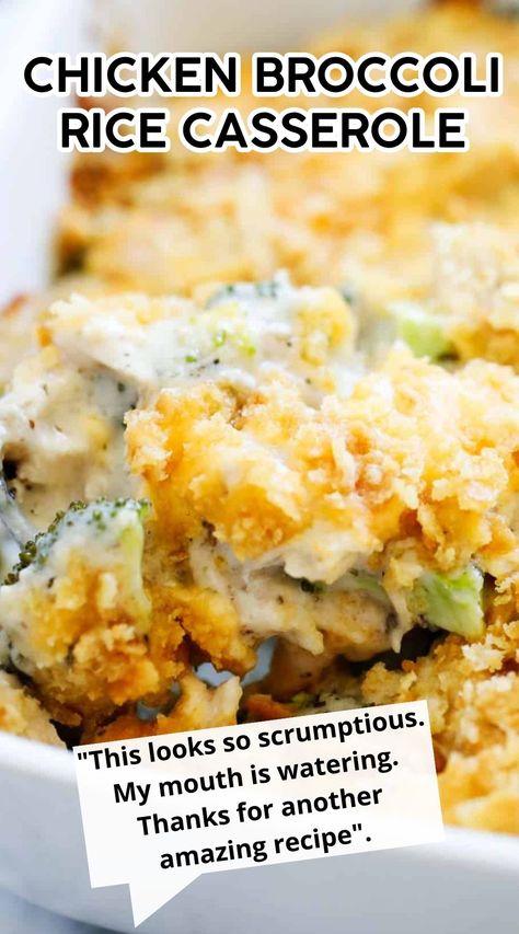 This chicken broccoli rice casserole is an easy and delicious recipe that’s topped with a cheesy and crumbly Ritz cracker topping. The perfect “all in one” meal that’s great for busy weeknights. This chicken broccoli casserole is a staple dish at our house! Chicken Broccoli Casserole With Cottage Cheese, Ricearoni Chicken Broccoli Casserole, Chicken Snd Rice Broccoli Casserole, Chicken Broccoli Rice Casserole No Soup, Chicken Broccoli Rice Cheese Casserole Without Cream Soup, Easy Chicken And Broccoli Casserole, Chicken Rice Broccoli Casserole, Broccoli Chicken Rice Casserole, Chicken Broccoli Rice Cheese Casserole