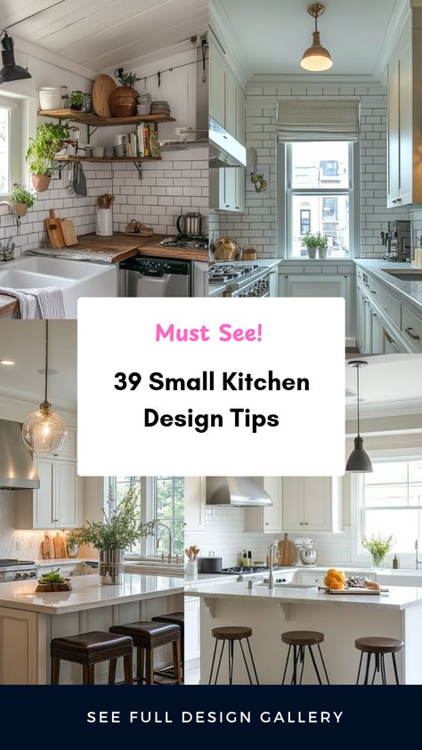 Transform your kitchen into a stylish and functional space with these 39 small kitchen design tips. From clever storage solutions to beautiful color schemes, we've got you covered. Discover how to maximize your space with innovative designs that won't sacrifice style. Inspiration is at your fingertips! Whether you're dealing with a tight area or looking for ways to refresh your small kitchen, these ideas will help you create a space that feels bigger and more inviting. Explore practical decorations and arrangements suited to smaller kitchens. More Space In Small Kitchen, Opening Up A Small Kitchen, Small Apartment Kitchen Decor Ideas, L Shaped Small Kitchen, Kitchen Open To Dining Room Layout, City Kitchen Ideas, Small Apartment Kitchen Remodel, Small Kitchen Look Bigger, Small Kitchen Living Room