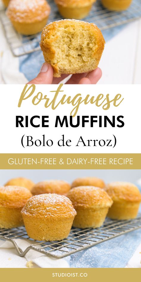 Rice Muffins, Egg Custard Tarts, Corn Bread Muffins, Portuguese Rice, Rice Flour Recipes, Glutenfri Baking, Custard Tarts, Pain Sans Gluten, Portuguese Desserts