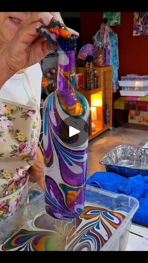 34K views · 2.2K reactions | Water Marbling glass can give stunning results. Imagine this bottle full of fairy lights. Great way to recycle as well. Pop over to my YouTube channel at Raynbow Crow Studios for Marbling tips.#marbledglass | Raynbow Crow Studios | Giulio Cercato · Click (Instrumental) Fairy Lights Bottle, Beaded Bottles, Bottle Fairy Lights, Bead Bottle, Water Marbling, Wine Bottle Art, Ways To Recycle, Bottle Lights, Acrylic Pour