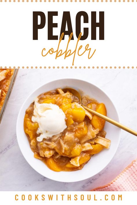 Our peach cobbler with canned peaches and flaky pie crust is a classic soul food dessert recipe! It's also super easy to make with just a few ingredients. Cobbler With Canned Peaches, Peach Cobbler With Canned Peaches, Soul Food Recipe, Cooking Soul Food, Peach Pie Filling, Easy Pie Crust, Peach Cobbler Easy, Dessert Board, Fried Pork Chops