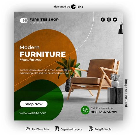 Modern Furniture Free Instagram Post Design PSD Template - PsFiles Furniture Instagram Post Design, Social Media Interior Design, Interior Design Instagram Post Ideas, Furniture Instagram Post, Beauty Branding Design, Furniture Poster, Furniture Promo, Furniture Post, Furniture Promotion