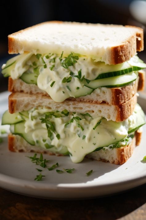 Cucumber Sandwich Triangle Sandwiches, Cucumber Sandwich, Cucumber Sandwiches, Healthy Dinners, Slice Of Bread, Summer Decor, Mayonnaise, Party Food, Triangles