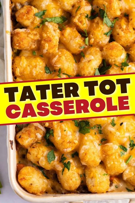 This tater tot casserole is classic comfort food packed with crispy tater tots, gound beef, and cheddar cheese. It’s a quick and easy dinner that’s sure to become a family favorite! Beef And Cheddar, Easy Tater Tot Casserole, Easy Tater Tots, Tater Tot Casserole Recipe, Tater Tot Recipes, Tater Tot Casserole Recipes, Tot Casserole, Tater Tot Casserole, Quick And Easy Dinner