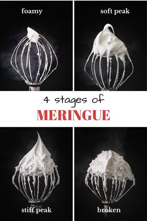 Everything you need to know about making a meringue. Plus, 6 tips to achieve the most stable French meringue and visual cues for 3 stages of meringue. #meringue Perfect Meringue, How To Make Meringue, French Meringue, Meringue Cookie Recipe, Patisserie Fine, Meringue Desserts, Meringue Recipe, Macaron Cookies, Pavlova Recipe