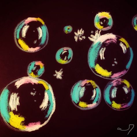 Pastel On Black Paper Drawings, Bubble Oil Pastel, Oil Pastel Bubbles, Oil Pastel On Black Paper Easy, Oil Pastel Art Black Paper, Chalk Art On Paper, Oil Pastel Art On Black Paper, Oil Pastel Black Paper, Bubbles On Black Paper