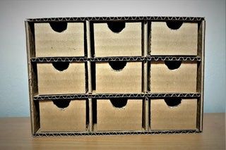 Cardboard Box Storage, Cardboard Decor, Cardboard Drawers, Recycle Cardboard Box, Cardboard Organizer, Cardboard Storage, Cardboard Crafts Diy, Cardboard Box Crafts, Marker Storage