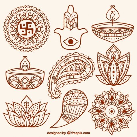 Collection of abstract shapes and diwali... | Free Vector #Freepik #freevector #floral #abstract #diwali #hand Diya Doodle, Happy Lamp, Diwali Inspiration, Oil Sketch, Diwali Drawing, Diwali Design, Diwali Cards, Diwali Greeting Cards, Gelli Plate Art