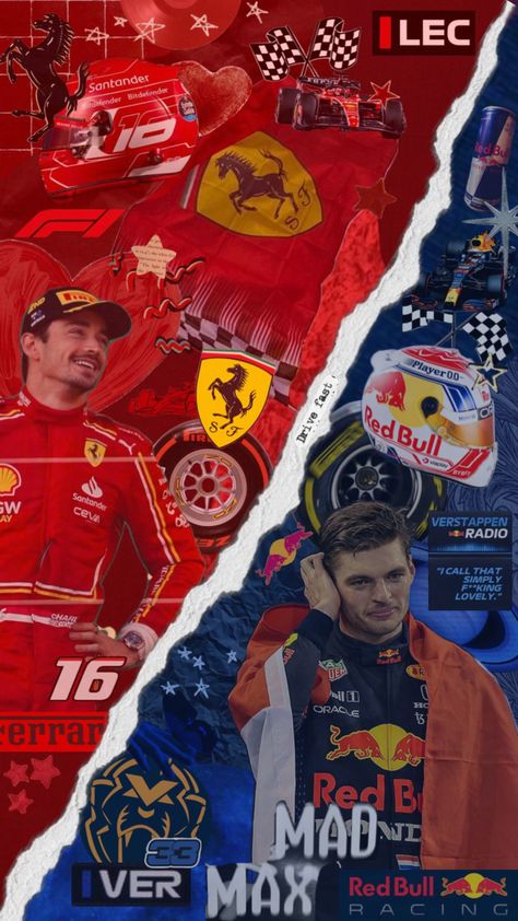 #sports #vibes #wallpaper #f1 #f1driver #f1aesthetic #charlesleclerc #maxverstappen #charlesleclerc16 #maxverstappen33 #lestappen Wallpaper F1, Red Bul, F1 Art, Vibes Wallpaper, Ferrari F1, Indy Cars, Teen Boy, F1 Drivers, Aesthetic Collage