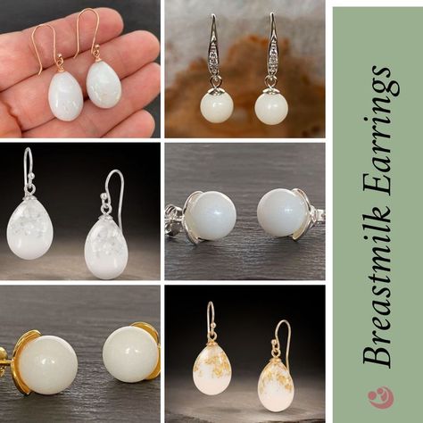 Our breastmilk jewelry includes a diverse selection of earrings. You can choose to keep your breastmilk pearls plain or add in pearl powder at no extra charge to give your pearls a lustrous, pearlescent finish. Shop our collection now at https://bit.ly/3lPMJbW Breastmilk Earrings, Milk Earrings, Milk Jewelry, Mommy Jewelry, Breastmilk Jewelry, Pearl Powder, Earring Designs, Keepsake Jewelry, Earrings Studs