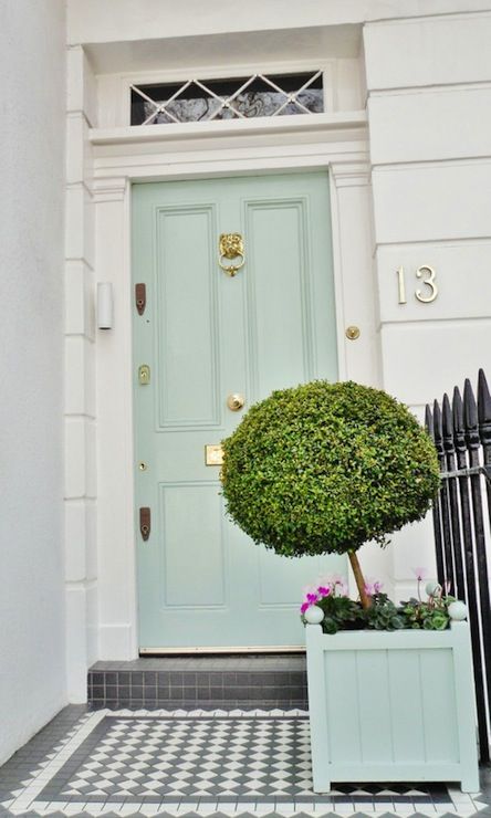 Seafoam green door with lion head knocker Aqua Front Doors, Green Front Doors, Blue Front Door, Wallpaper Paint, Front Door Colors, Blue Door, Door Color, Beautiful Doors, The Doors