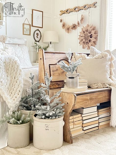 cottage christmas bedroom room, cozy white cottage farm, white cottage christmas decor, cottage style christmas decorating ideas, better homes and gardens christmas bedroom room, how to decorate for christmas, cozy christmas bedroom room decor, liz marie galvin christmas, vintage christmas decorating ideas, cozy vintage christmas, vintage christmas mantel, unique christmas tree decorations, cozy white christmas bedroom Cozy White Cottage, Faux Fireplace Mantels, Vintage Crock, Unique Christmas Trees, Cottage Christmas, House Smell, Christmas Bedroom, Faux Fireplace, White Cottage