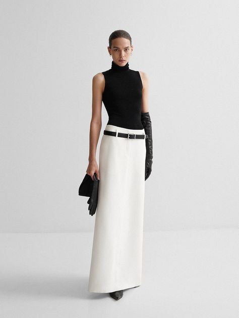 Simple Skirts, Rok Outfit, Dorothy Dandridge, Black And White Outfit, High Waist Long Skirt, Modern Womens Fashion, White Maxi Skirts, Mode Casual, Looks Street Style