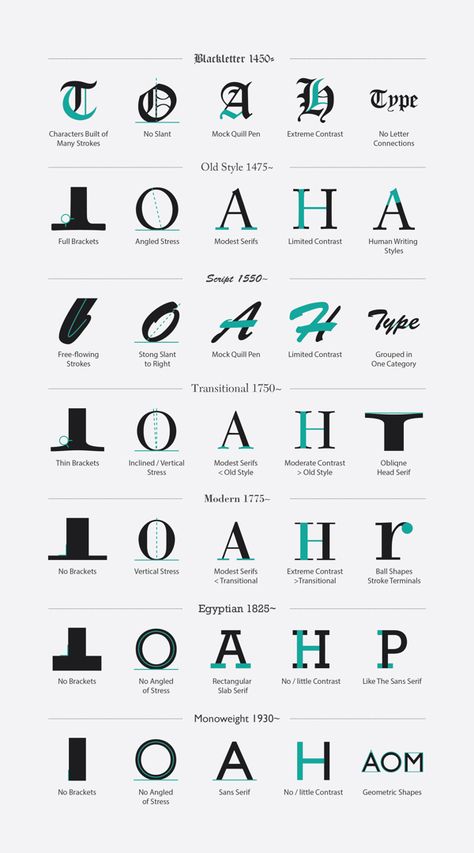 TYPE Classification by Matthew Chan, via Behance  This will definitely be helpful when it comes to identifying fonts! Typeface Classification, Anatomy Of Typography, Typography Rules, Type Classification, Decorative Styles, Typo Design, 타이포그래피 포스터 디자인, Design Basics, Design Theory